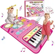 Toys for 1 2 3 4 5 Year Old Girls, 2 in 1 Music Mat Gifts for Girls Kids Toys 1-6 Year Old Girl Boys, Educational Music Toys for 1-6 Year Old Girls Boys, Girls Birthday Presents Xmas Stocking Fillers