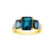 9ct London Blue Topaz & Diamond Trilogy Ring in Blue