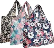 allydrew Large Foldable Tote Nylon Reusable Grocery Bag, 3 Pack, Cacti, Floral, Poppies