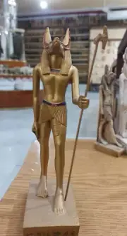 Handmade Ancient Egyptian Anubis Gold Statue Antique Carved Stone Bazareg