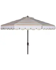 Safavieh Maui Single Scallop Striped 9Ft Crank Push Button Tilt Umbrella