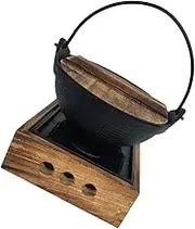AUTSUPPL Japanese Pot Cast Iron Casserole Pot Outdoor Soup Hot Cooker Wooden Handle for Camping