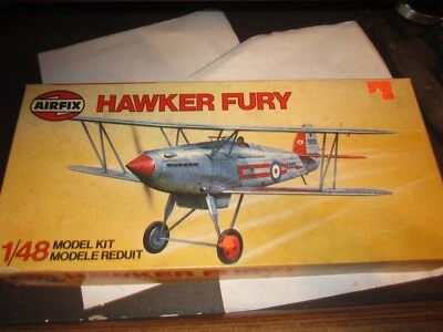 Airfix, 1/48 Hawker Fury British Biplane Fighter Plane, Model Kit OPEN BOX
