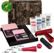 Block Printing Fabric Deluxe Kit, 14 Pieces, Includes Inks, Brayer, Bench Hook,