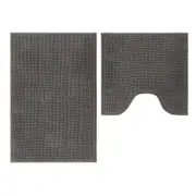 Barelli Chenille Grey Non Slip Two Piece Bath Mat Set
