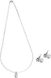 [LIFKOME] Women's Style 3pc Set Zircon Pearl Necklace and Earring Studs for Wedding Proms