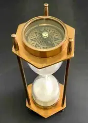 3 Minute Nautical Brass Decor Sand Timer Antique Maritime Hourglass with Compass