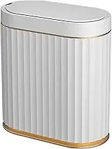Smart Bathroom Trash Bin with Lid, 7 Liter Slim Automatic Garbage Can, Waterproof Plastic Rubbish Bin Narrow Motion Sensor Wastebasket for Bedroom, Living Room, Kitchen, Office, Gold(No Battery)