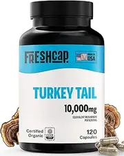 FreshCap, Turkey Tail Mushroom Capsules, 120 Count, 60 Day Supply, Powerful Immune Support (35% Beta-glucan), Organic, Daily Mushroom Supplement, Fruiting Body Extract
