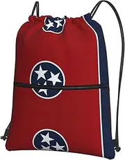 EdWal Tennessee State Flag Print Drawstring Backpack Gym Bags Sports Bags With Zipper Pocket For Travel Beach, Black, One Size