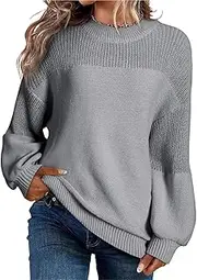 [NAVYN] Women's Fall Winter Crew Neck Long Sleeve Christmas Knitted Sweaters Loose Thermal Knit Pullovers Tops Womens Clothes(Gray,M/Medium)