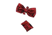 Mens Red Paisley Tinsel Matching Bow Tie, Pocket Square & Cuff Links Set