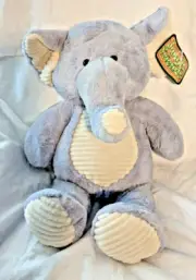 NWT! Large Grey Elephant Ribbed Tummy Plush by Kellytoy -Ultra-Soft & Huggable