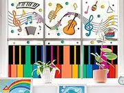 Musical Window Clings Colorful Keyboard Window Stickers Double Sided Glass Decals for First Day of School Party Home Music Classroom Wall Door Decor, 6 Sheet