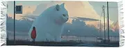 [AIXIWAWA] Women's Pashminas Scarf Big White Cat Print, Shawls Wrap Lightwight with Tassel for Evening Dress Dinner Party, Multicolor