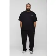 Mens Black Plus Regular Fit L'Homme Embroidered T-Shirt & Split Hem Jogger Tracksuit