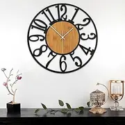 Focenat 40 cm Vintage Wall Clock, Roman Numerals, Round Metal Silent Wall Clock, Quiet Without Ticking Noise, Black Wall Clock, Decorative Wall Clock, Large Wall Clock in Vintage Style, for Bedroom,