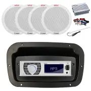 Pyle Marine Radio,Adapter,Spa Bezel,Antenna,Amp,Kit, 4x 6.5'' 400W White Speaker