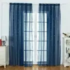 Star Print Tulle Curtains Window Drapes Sheer Purdah for Home(Dark Blue)