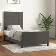 vidaXL Velvet Bed Frame - King Single with Headboard - Adjustable Height, Plywood Slats, Dark Grey, Bedroom Modern Furniture