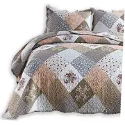 3-Piece Pink Grey Quilt Bedspread Sets Size Coverlet King Orange Flower Plaid