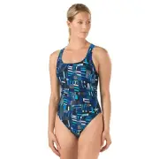 Speedo YOUTH Pro LT Trippy Stripe Drop Back One Piece Swimsuit 6/22 Blue