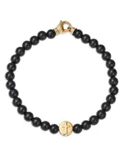 Bloomingdale's Fine Collection Men's Cross Disc Onyx Bead Bracelet in 14K Yellow Gold