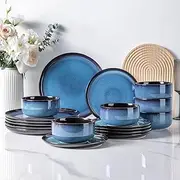 [LeRatio] Dinner Set for 6, 18 Piece Stoneware Plates and Bowls Set, Chip & Scratch Resistant Reactive Glazed Dinnerware Set, Dishwasher & Microwave Safe Crockery Set (Space Blue, Service for 6)
