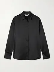 [Max Mara] Max Mara - Mazurca Silk-satin Shirt - Black - UK 14 UK 14 Black