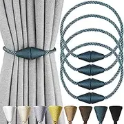 Nieffeiy 4 Pack Magnetic Curtain Tiebacks Rope Modern Handmade Curtain Tie Backs Decorative Drapes Weave Holdbacks for Window Décor, Blue