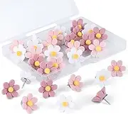 wusuowea Flower Push Pins, 30pcs Pink Decorative Thumb Tacks for Cork Board, Bulletin Board, Office or Home