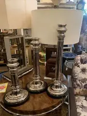 John Richards Chrome Candlesticks Set Of 3 fabulous sleek modern