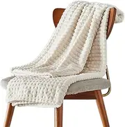 BRMM MIA Blanket Throw Blanket Bed Blanket Blanket for Couch, Bed, Sofa. Super Soft Lightweight Blanket with Strip,Cozy, Warm and Breathable (Ivory, 152x203cm)