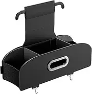 Krmoau Car Seat Back Storage Box, Rear Seat Car Organiser, Backseat PU Storage Bag with 2 Cup Holder, Large Capacity Car Accessories with Hooks for Vehicle