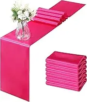 Horbaunal 6 Pack Satin Runners 12 x 108 Inch Bright Silky Smooth Satin Table Runners for Birthday Wedding Party Banquets, Hot Pink
