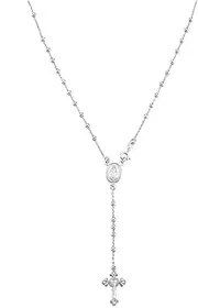 [Miabella] 925 Sterling Silver or 18Kt Yellow Gold Over Silver Italian Rosary Bead Cross Y Necklace Chain for Women