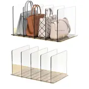 Purse Organizer for Closet, Shelf Dividers for Closet Organization Adjustable Plastic Handbag Organizers (2PCS 4 Layers) Transparent