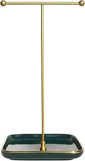 [HQSHNY] Jewellery Stand Holder - Ceramic Base Square (6 inches/15cm side length), 1ft/30cm Height Necklace Organiser, Jewelry Display for Necklace, Bracelets, Rings, Earring, and Pendants-Elegan Green