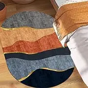 Oval Hallway Rugs Non Slip Kitchen Runner Mat Front Door Entryway Bedroom Washable Soft Area Low Pile Rugs Modern Rug Patchwork Orange/Black/Grey, 60 x 90 cm