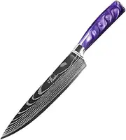 WILLKOMMEN Professional Chef’s Knife 8 Inch, High Carbon Stainless Steel Kitchen Knife, Ultra Sharp Cooking Knife Blade Thickness 2.5 mm, Laser-Engraved Pattern, Resin Handle (Grape Purple)
