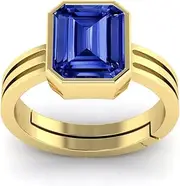 [RRVGEM] Blue sapphire ring 9.25 Ratti Natural Blue (neelam) ring Gold Plated Adjustable Ring Astrological Adjustable Ring for Man and Women, Gold Plated, Sapphire