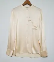 NWT Vince Slim Satin Band Collar Silk Blouse in Chiffon Size 0, 4, 8, 10, 12