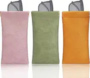 [NASHRIO] 3 Pack Leather Sunglass Pouch, Portable Glasses Case, Soft Eyeglass Case,Eyewear Sleeve for Eyeglass Easy Open Lightweight Eyeglass Sunglasses Bag for Women Men(Not Include Sunglasses)