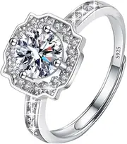 [Luckimoli] S925 Moissanite Adjustable Engagement Ring, Promise Eternity Ring for Women,Wedding Rings,Jewelry Gift,Friendship Promise Fashion Jewelry Valentine Gifts for Women, Metal, Cubic Zirconia