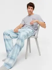 Peter Alexander Men's Multi Blue Check Long Cotton Classic Pyjama Pants Size XXL