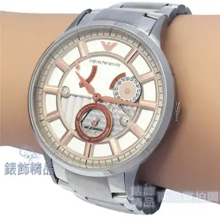 【錶飾精品】ARMANI手錶 AR4663 大 亞曼尼表 銀面玫金時標鋼帶 動力儲存顯示機械錶 男錶