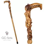Wooden Hand Carved Сane Walking Stick Crafted Forest Fairy Girl Fantasy Magic