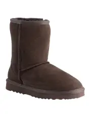 [Aus Wooli Ugg] Mid Calf Zip-Up Sheepskin UGG Boot in Chocolate