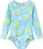 [Aisyee] Baby Swimsuit Girls Long Sleeve Kids Baby One Piece Hawaii Ruffle Swimwear Baby Swimsuit Girls 6 Months - 4 Years, Fresh Lemon, 12-18 Months
