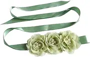 [Oyabridal] Sage Green Flower Girl Sash Belt for Dress, Chiffon Pearl Floral Sash Belts for Bridesmaid/Bride Dresses, Sage Green